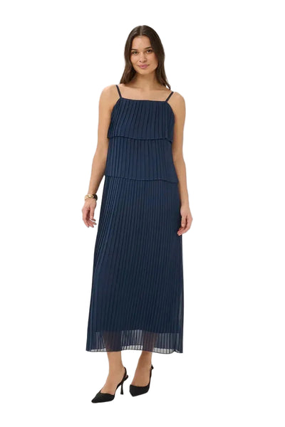 NAVY SPAGHETTI STRAP PLEATED LONG DRESS Dress Kaffe 34 Navy 