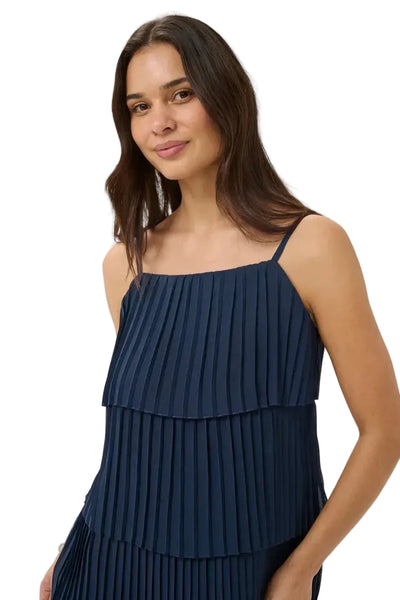 NAVY SPAGHETTI STRAP PLEATED LONG DRESS Dress Kaffe 