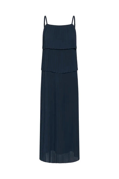 NAVY SPAGHETTI STRAP PLEATED LONG DRESS Dress Kaffe 