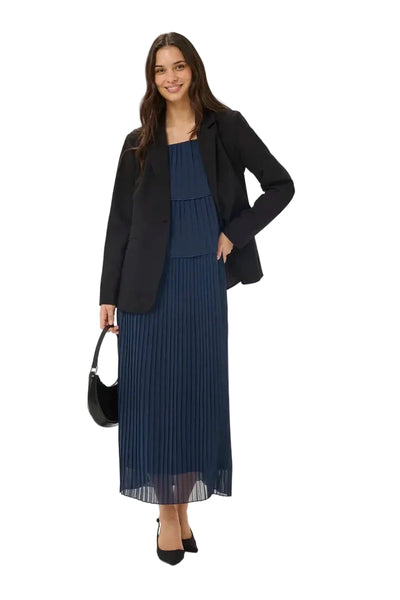 NAVY SPAGHETTI STRAP PLEATED LONG DRESS Dress Kaffe 