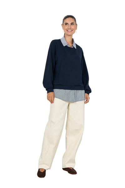 NAVY STRIPE COLLAR FOOLER SWEATER Shirts & Tops SOYACONCEPT 