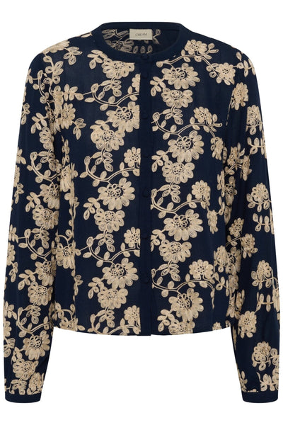 NAVY VINTAGE EMBROIDERED BUTTON DOWN BLOUSE Blouse CREAM 