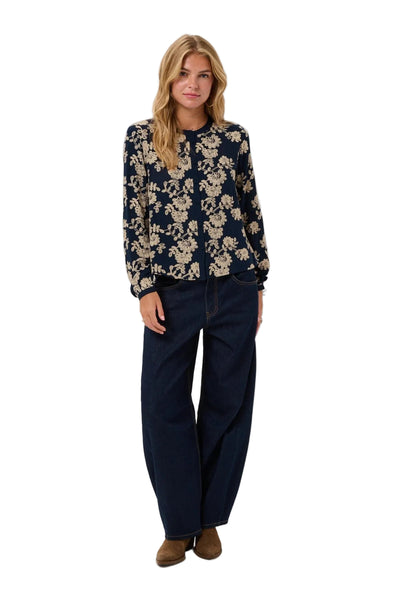 NAVY VINTAGE EMBROIDERED BUTTON DOWN BLOUSE Blouse CREAM 