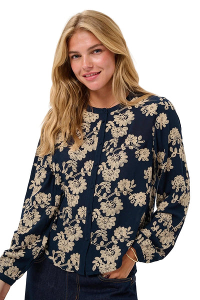NAVY VINTAGE EMBROIDERED BUTTON DOWN BLOUSE Blouse CREAM 