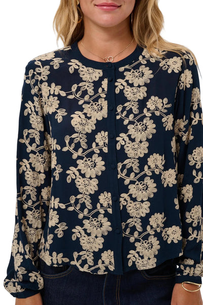 NAVY VINTAGE EMBROIDERED BUTTON DOWN BLOUSE Blouse CREAM 
