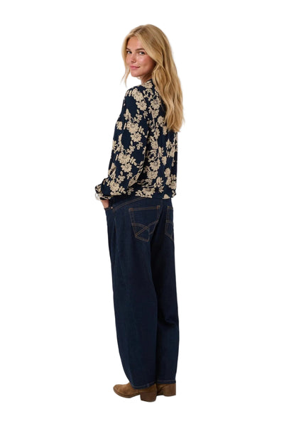 NAVY VINTAGE EMBROIDERED BUTTON DOWN BLOUSE Blouse CREAM 