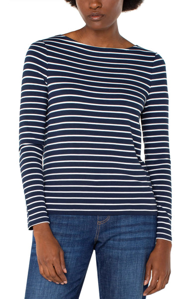 NAVY WHITE STRIPE BOATNECK TOP Shirts & Tops Liverpool 