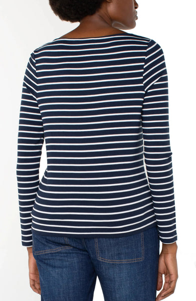 NAVY WHITE STRIPE BOATNECK TOP Shirts & Tops Liverpool 