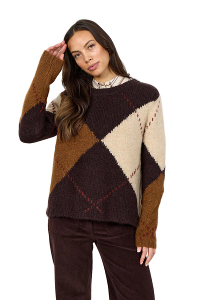 NEUTRAL COLOURED KNIT STRIPED CREWNECK SWEATER SWEATER SOYA CONCEPT S Chocolate Beige Mix 