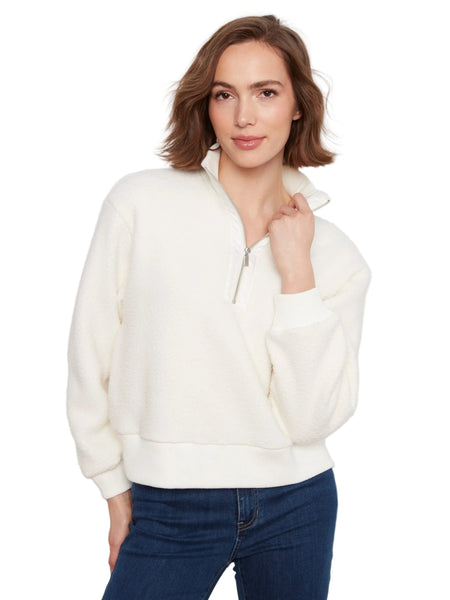 OFF WHITE LONG SLEEVE HALF ZIP FLEECE TOP SWEATER Charlie B S Ecru 