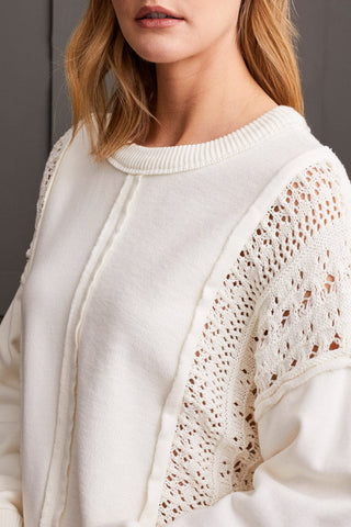 OFF WHITE MIX CROCHET COTTON SWEATER Top Tribal 