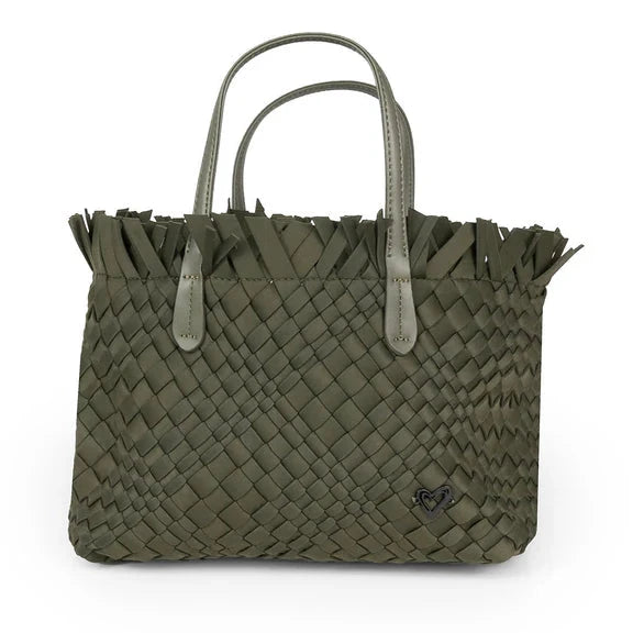 OLIVE SMALL WOVEN TOTE FRINGED TOP Handbag prenelove 