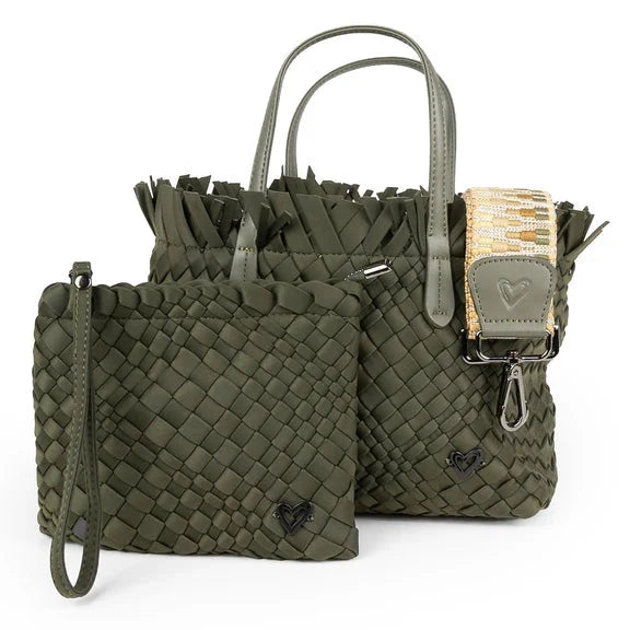 OLIVE SMALL WOVEN TOTE FRINGED TOP Handbag prenelove 