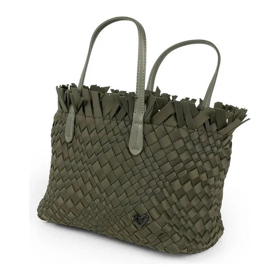OLIVE SMALL WOVEN TOTE FRINGED TOP Handbag prenelove 