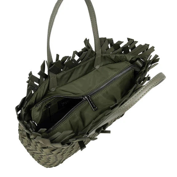 OLIVE SMALL WOVEN TOTE FRINGED TOP Handbag prenelove 