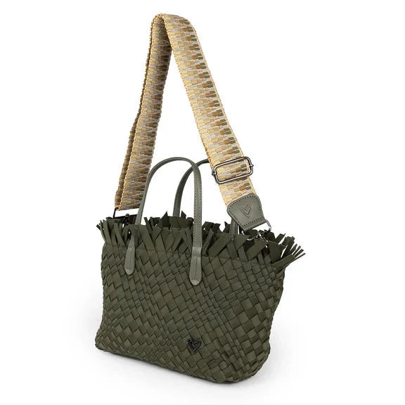 OLIVE SMALL WOVEN TOTE FRINGED TOP Handbag prenelove OS Olive 