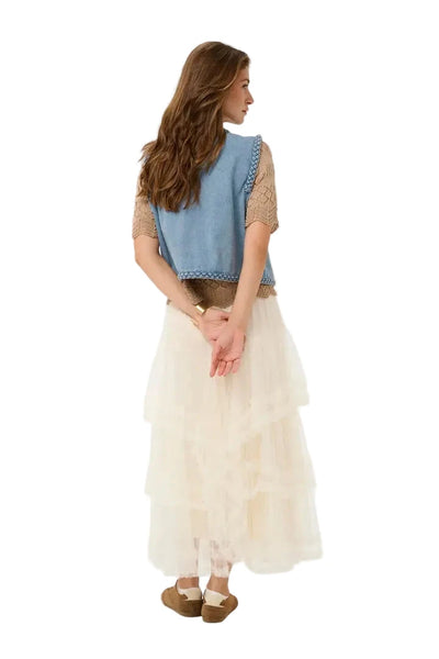 OPEN FRONT BRAIDED DENIM VEST Vest CREAM 