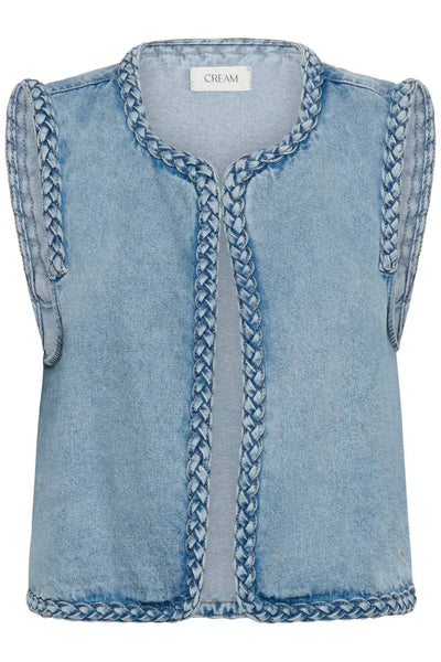 OPEN FRONT BRAIDED DENIM VEST Vest CREAM 