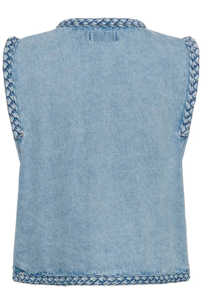 OPEN FRONT BRAIDED DENIM VEST Vest CREAM 