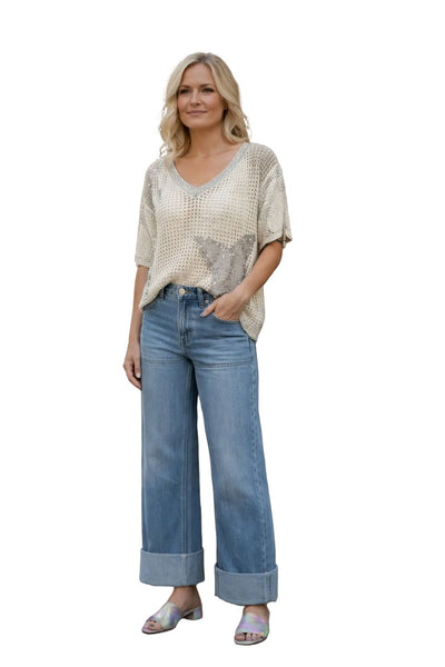 OPEN KNIT CROCHET STAR STUDDED TOP Shirts & Tops Eternelle 