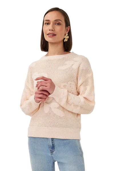 OPEN KNIT DAISY FLORAL TEXTURED KNIT TOP Shirts & Tops Esqualo S Light Beige 