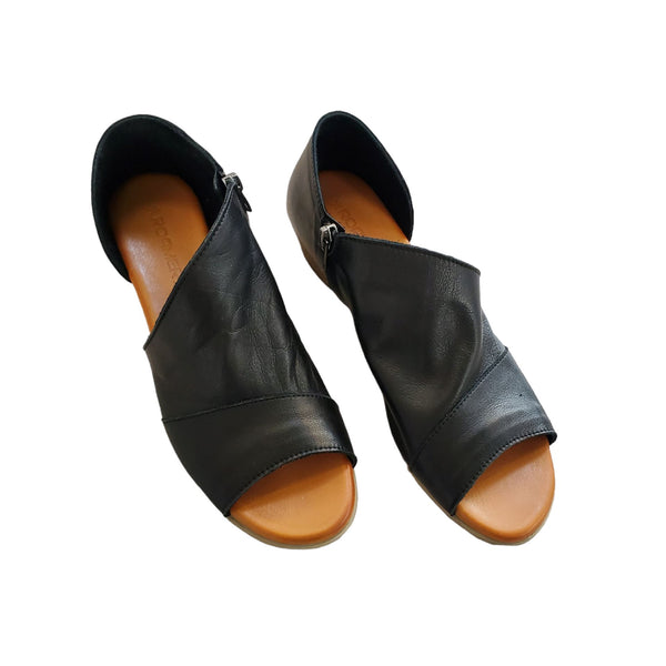 OPEN TOE SIDE DESIGN BLACK SANDAL Shoes Rosina 