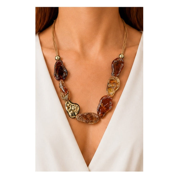 OVAL BROWN STONE NECKLACE Necklaces FashionWear Collection 