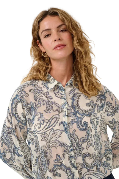 PAISLEY SHEER BUTTON DOWN SHIRT Shirts & Tops CREAM 