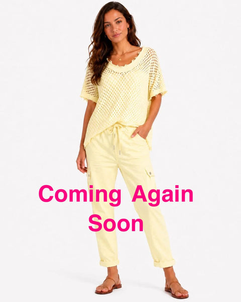 PALE YELLOW CRINKLE CARGO DRAWSTRING WAIST PANT Pants Made In Italy 