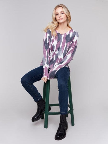 PASTEL PRINTED LONG SLEEVE PLUSH SWEATER Sweater Charlie B. 