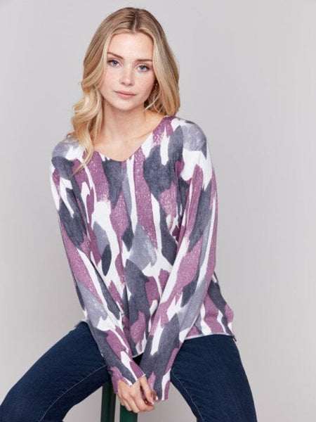 PASTEL PRINTED LONG SLEEVE PLUSH SWEATER Sweater Charlie B. 