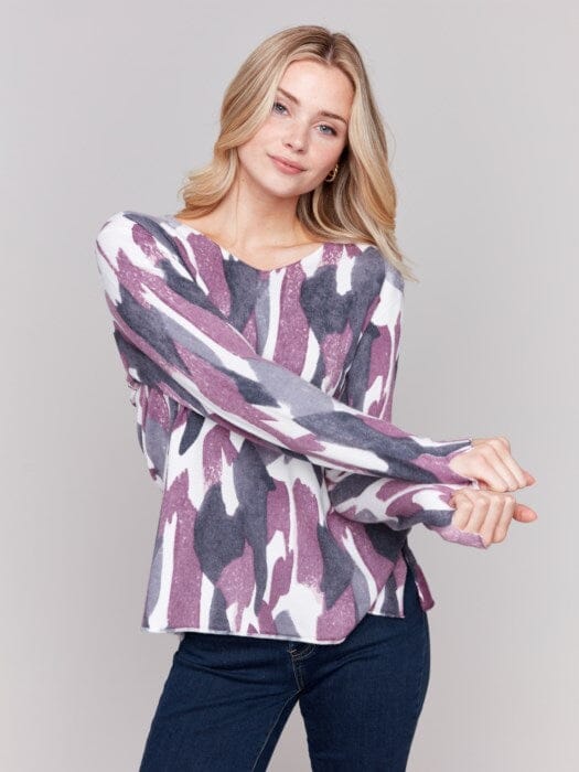 PASTEL PRINTED LONG SLEEVE PLUSH SWEATER Sweater Charlie B. 