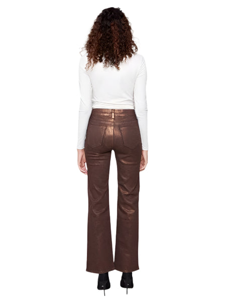 PATCH POCKET FLARED BRONZE METALLIC TWILL PANTS WITH RIVETS Pant Charlie B 