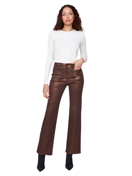 PATCH POCKET FLARED BRONZE METALLIC TWILL PANTS WITH RIVETS Pant Charlie B 