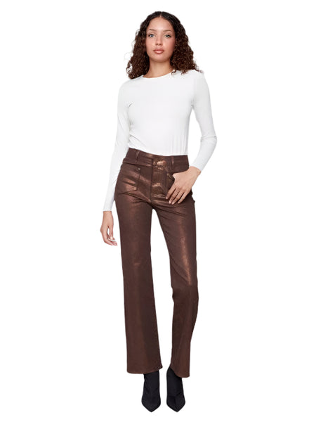 PATCH POCKET FLARED BRONZE METALLIC TWILL PANTS WITH RIVETS Pant Charlie B 2 Bronze 