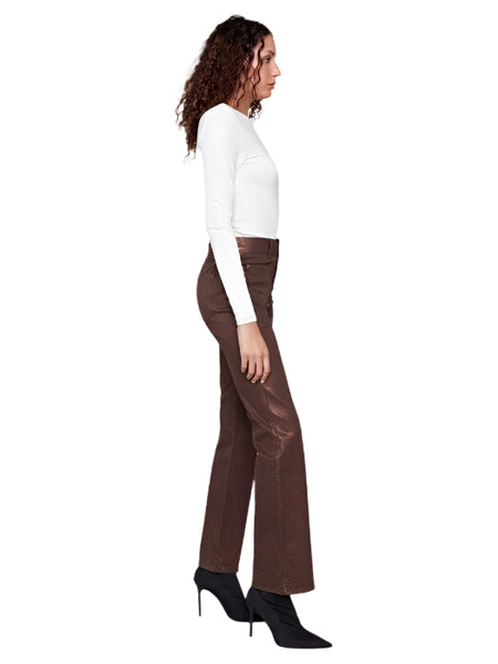 PATCH POCKET FLARED BRONZE METALLIC TWILL PANTS WITH RIVETS Pant Charlie B 