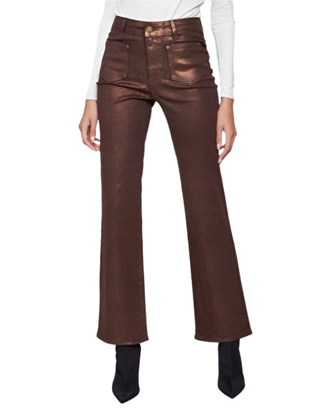 PATCH POCKET FLARED BRONZE METALLIC TWILL PANTS WITH RIVETS Pant Charlie B 