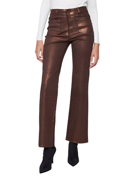 PATCH POCKET FLARED BRONZE METALLIC TWILL PANTS WITH RIVETS Pant Charlie B 