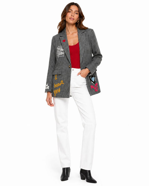 PATCHWORK APPLIQUE OVERSIZED PINSTRIPE BLAZER Blazer CULTURE 
