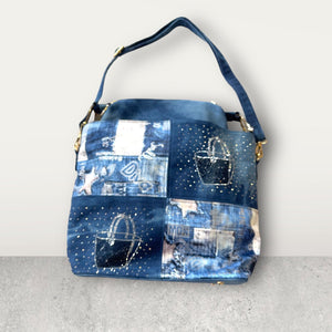PATCHWORK CRYSTAL EMBELLISHED DENIM HANDBAG Handbag Manocchio Denim Blue 