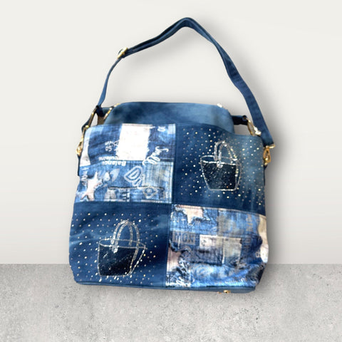 PATCHWORK CRYSTAL EMBELLISHED DENIM HANDBAG Handbag Manocchio Denim Blue 