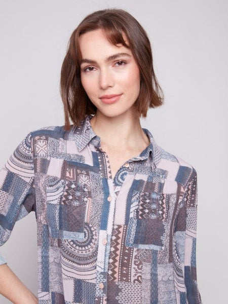 PATCHWORK PRINT BUTTON UP BLOUSE Shirt Charlie B 