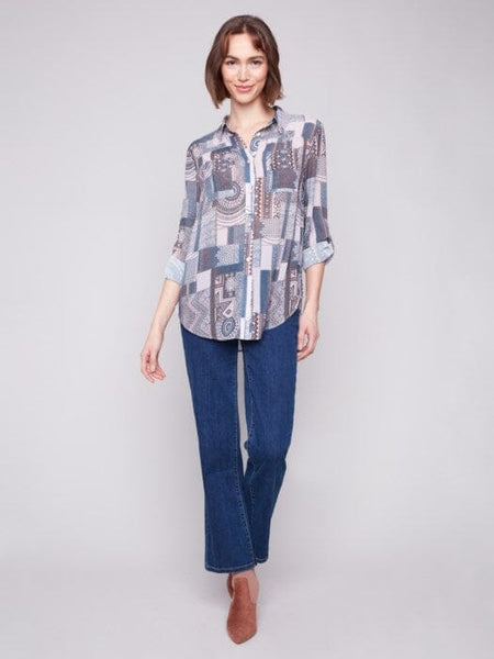 PATCHWORK PRINT BUTTON UP BLOUSE Shirt Charlie B 