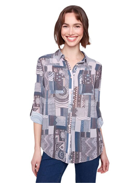 PATCHWORK PRINT BUTTON UP BLOUSE Shirt Charlie B 