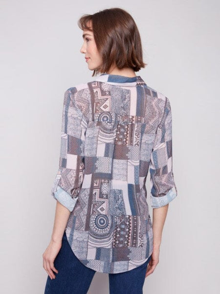 PATCHWORK PRINT BUTTON UP BLOUSE Shirt Charlie B 
