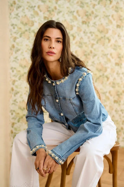 PEARL AND DENIM LONG SLEEVE JACKET Jacket CREAM 