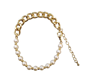 PEARL BEADED GOLD CHAIN LINK BRACELET Bracelet Merx Gold 