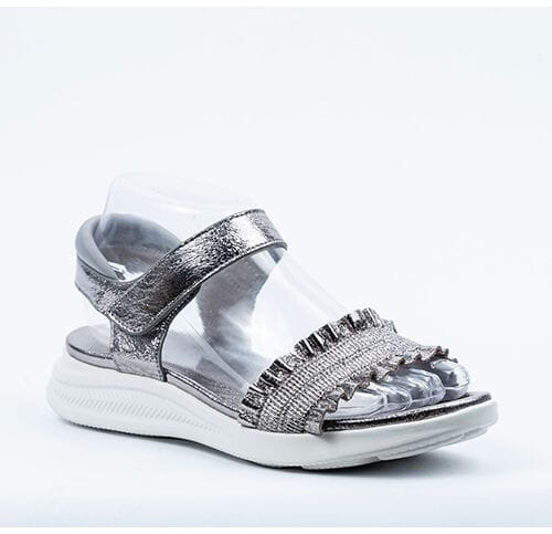 PEWTER FLAT SANDAL WITH VELCRO CLOSURE Shoes Little Empress 36 Pewter 