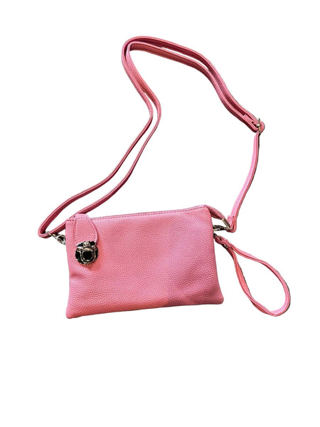 PINK ADJUSTABLE CROSSBODY BAG WITH SILVER CLASP AND MULTI POCKETS Handbag FashionWear Canada 