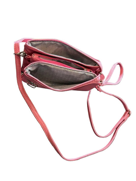 PINK ADJUSTABLE CROSSBODY BAG WITH SILVER CLASP AND MULTI POCKETS Handbag FashionWear Canada 